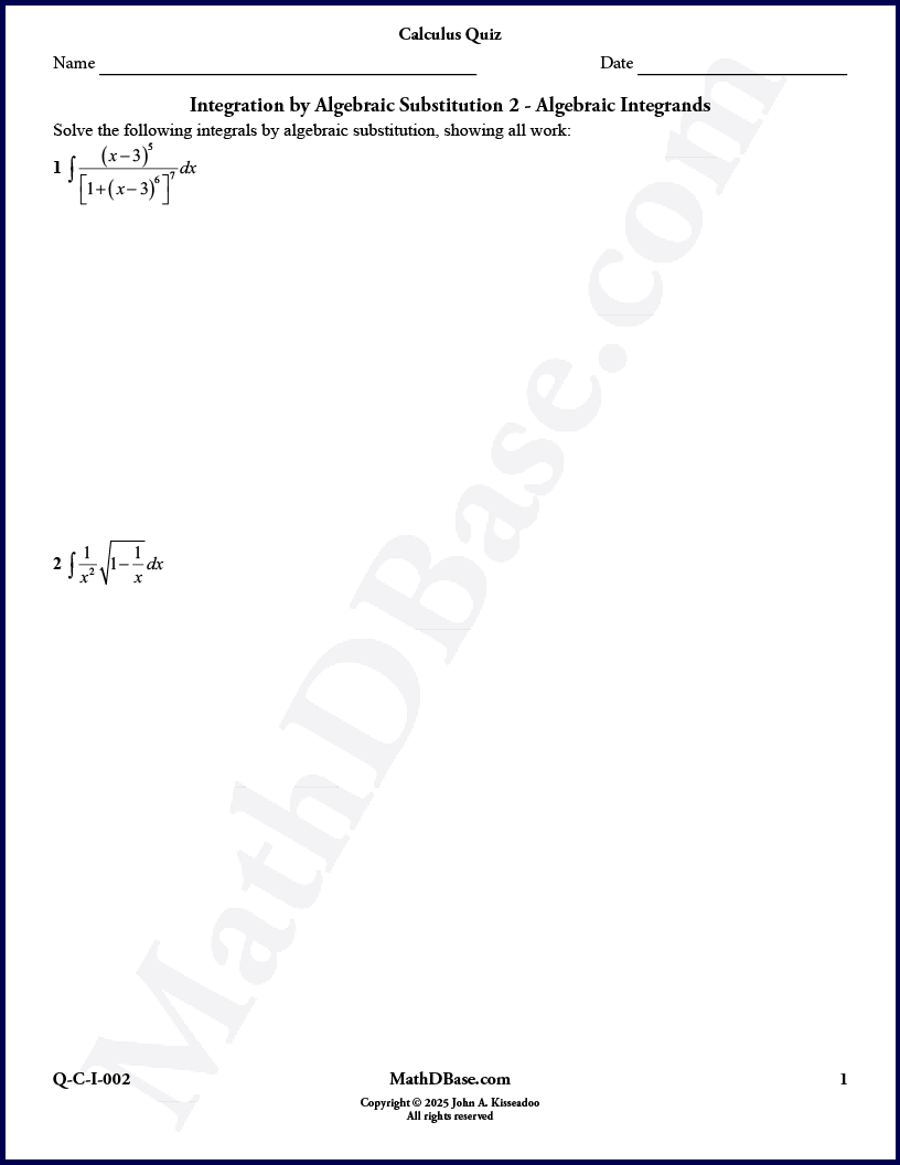 Integration by Algebraic Substitution 2 thumbnail